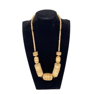 Wood & Copper Beaded Necklace Vintage